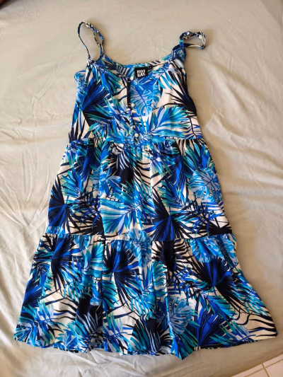 Blue Tropical Leaf Print Dress by Miss Kay — pre-loved on Thrifted.mt