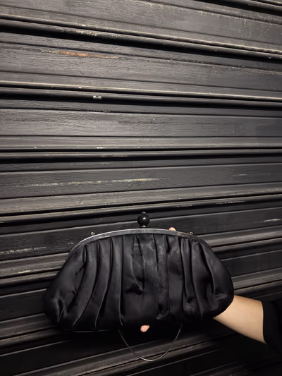 Black Ruched Satin Clutch Bag
