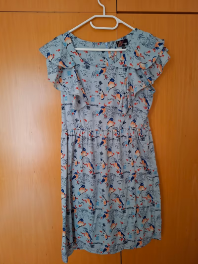 Yumi bird print flutter dress — pre-loved on Thrifted.mt
