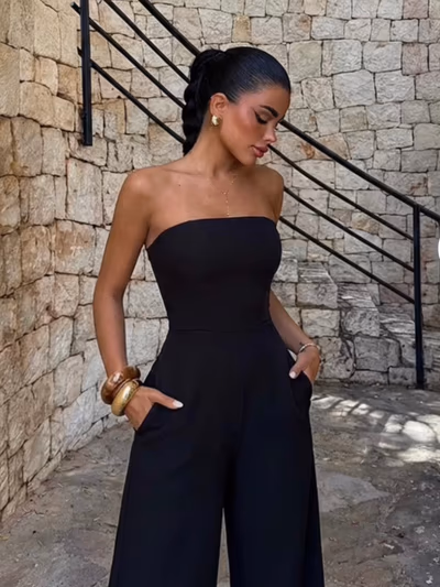Black Strapless Wide-Leg Jumpsuit — pre-loved on Thrifted.mt