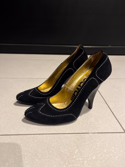 Black Suede Just Cavalli Heels by Just Cavalli — pre-loved on Thrifted.mt