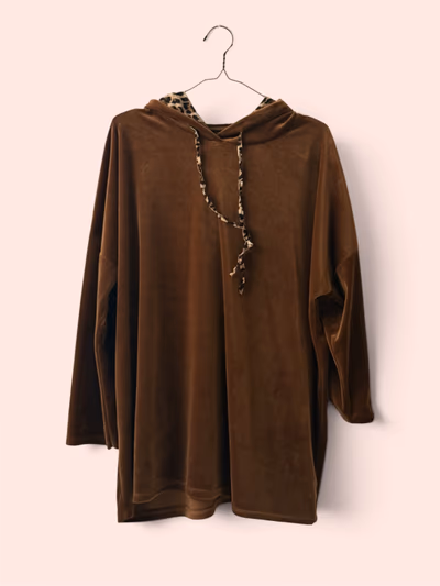 Velvet Brown Hoodie Leopard Lining — pre-loved on Thrifted.mt