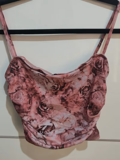 Floral Ruched Mesh Crop Top by Shein — pre-loved on Thrifted.mt