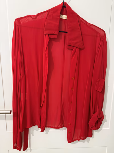 Red sheer button-up blouse by Coconuda — pre-loved on Thrifted.mt