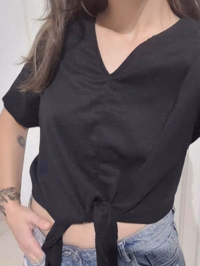 Black tie-front top by Esmara — pre-loved on Thrifted.mt