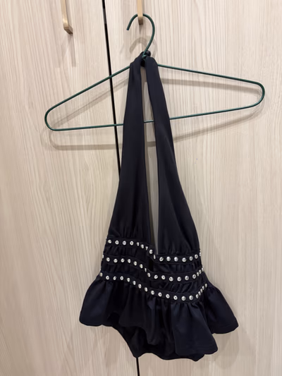 Black studded halter bodysuit — pre-loved on Thrifted.mt