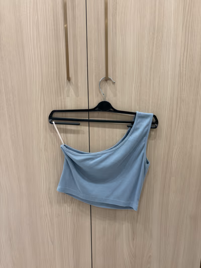 Light blue one-shoulder top — pre-loved on Thrifted.mt