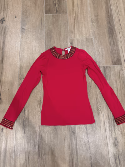 Red Beaded Neckline Long Sleeve Top by Mango — pre-loved on Thrifted.mt