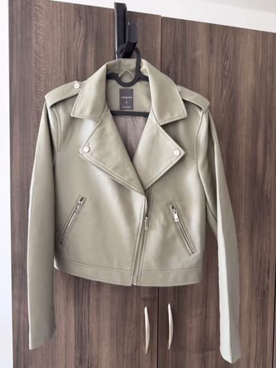Sage Green Faux Leather Biker Jacket New by Primark — pre-loved on Thrifted.mt