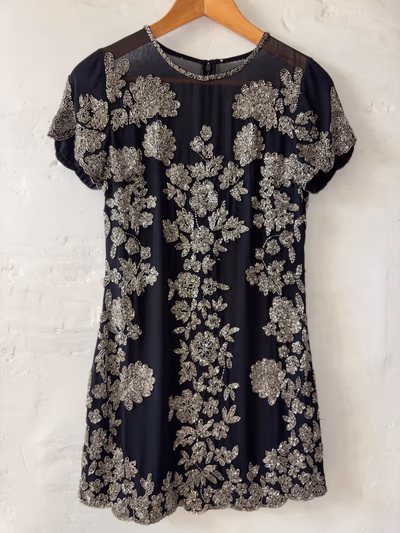 Black embellished floral mini dress by Miss Selfridge — pre-loved on Thrifted.mt