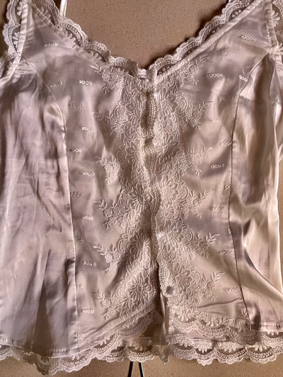 Satin lace white spaghetti strap top  by ASOS  — pre-loved on Thrifted.mt
