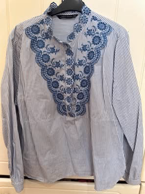 Zara Striped Blue Embroidered Shirt by Zara — pre-loved on Thrifted.mt