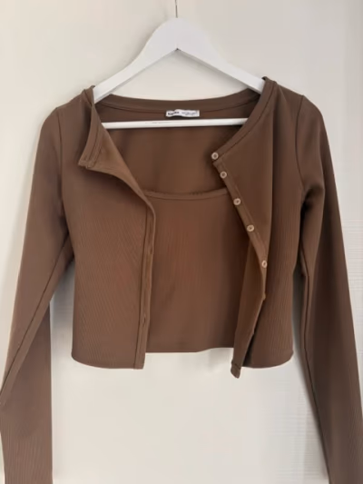 Bershka Ribbed Cardigan Co-ord Set