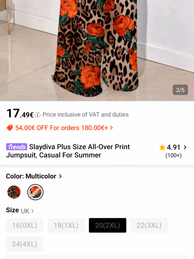Slaydiva / SHEIN CURVE Leopard & Floral Wide-Leg Jumpsuit by SHEIN CURVE — pre-loved on Thrifted.mt