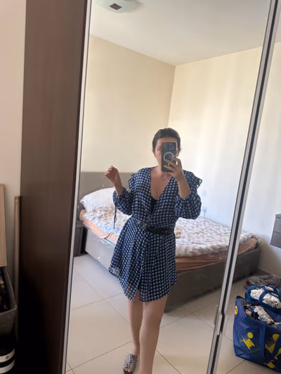 Gingham Check Ruffle Wrap Dress by Mango — pre-loved on Thrifted.mt