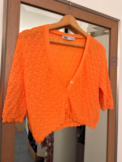 Orange textured knit cardigan by Zara — pre-loved on Thrifted.mt