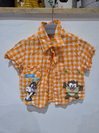 Orange Gingham Character Shirt — pre-loved on Thrifted.mt