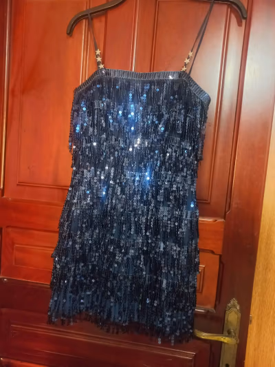 Navy Sequin Fringe Party Dress by PULL&BEAR — pre-loved on Thrifted.mt