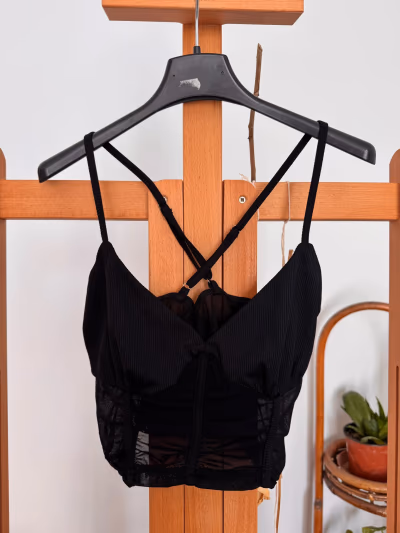 Black Mesh Corset Crop Top — pre-loved on Thrifted.mt