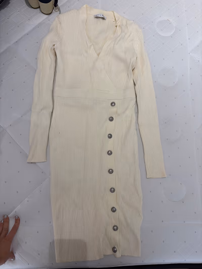 Guess Cream Ribbed Button Dress by Guess — pre-loved on Thrifted.mt