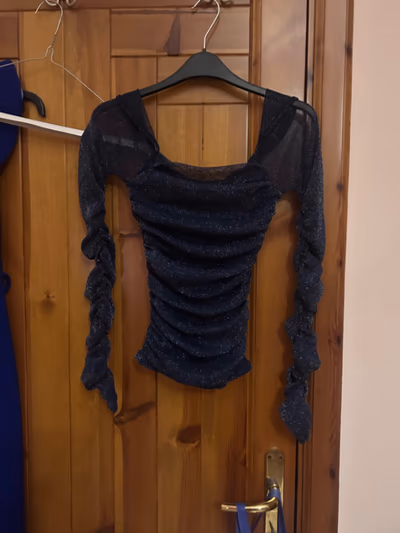 Sparkly Navy Ruched Mesh Top by SHEIN — pre-loved on Thrifted.mt