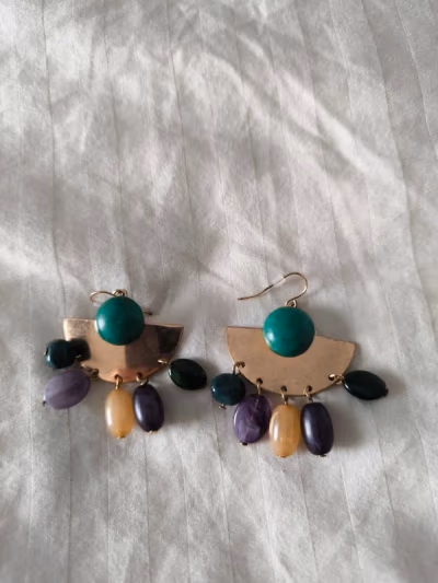 Boho statement beaded drop earrings — pre-loved on Thrifted.mt