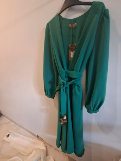 Green belted midi dress by Qlaure — pre-loved on Thrifted.mt
