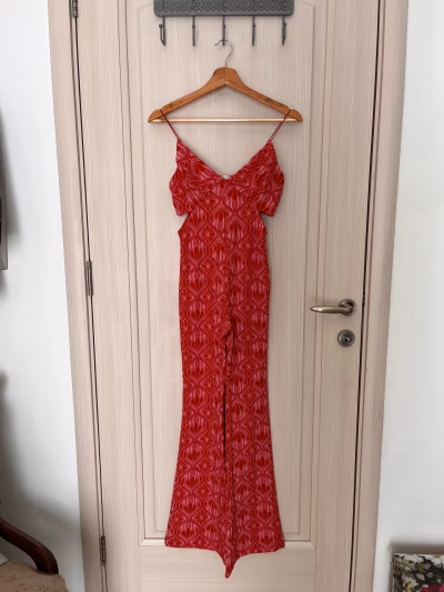 Zara Red Patterned Cut Out Jumpsuit by ZARA — pre-loved on Thrifted.mt
