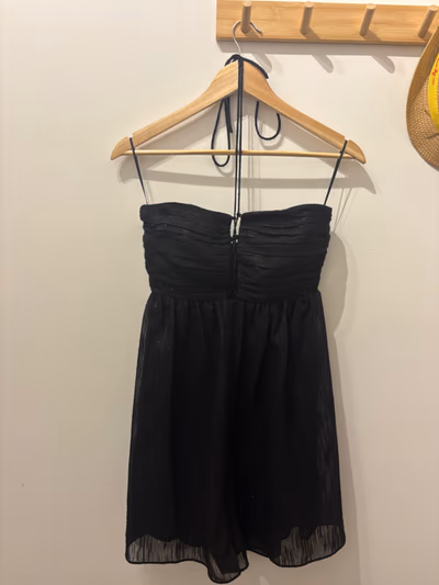 Black pleated halter neck dress by Mango — pre-loved on Thrifted.mt
