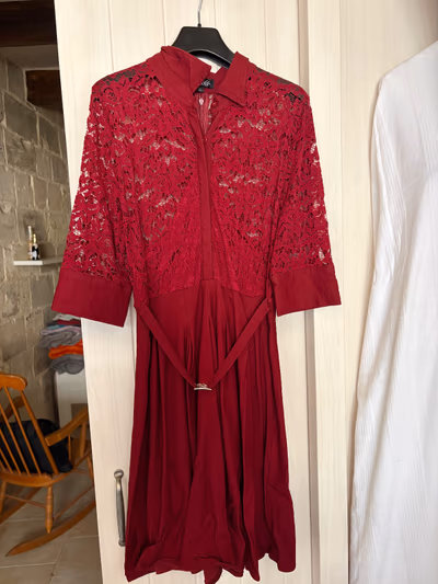 Red Lace Detail Shirt Dress by Gigileer — pre-loved on Thrifted.mt