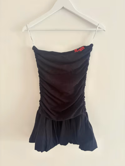 Black Strapless Ruched Dress