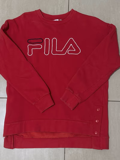 Fila Red Graphic Sweatshirt by Fila — pre-loved on Thrifted.mt