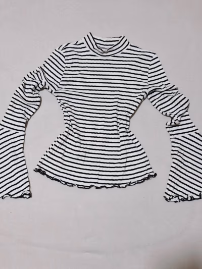 Striped high-neck bell-sleeve top by Others — pre-loved on Thrifted.mt