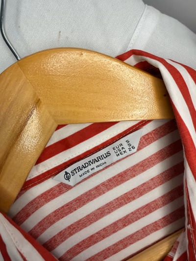 Stradivarius Red & White Striped Button-Down Shirt — pre-loved on Thrifted.mt