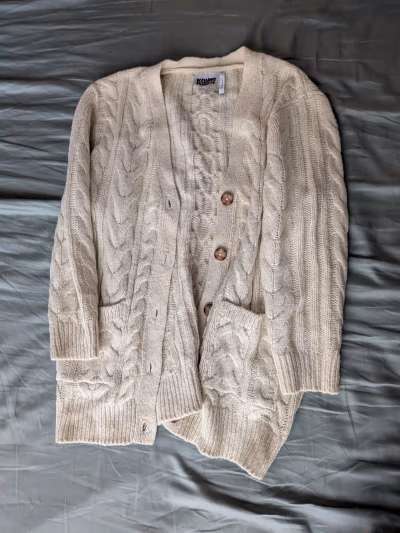 Cable Knit Cream Cardigan by Reclaimed Vintage — pre-loved on Thrifted.mt