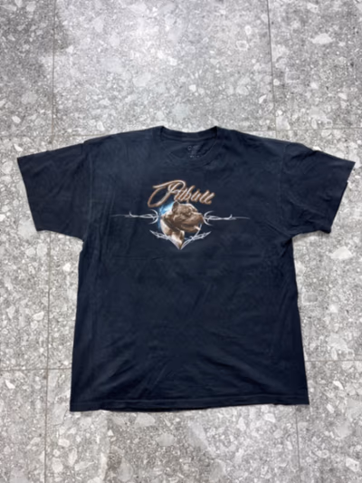Graphic Pitbull print black t-shirt by Port and Company — pre-loved on Thrifted.mt