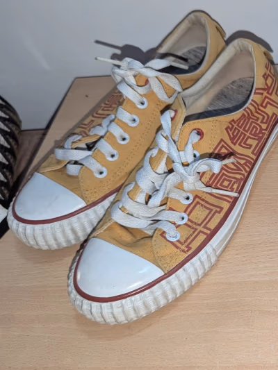 Mustard Yellow Patterned Canvas Trainers — pre-loved on Thrifted.mt