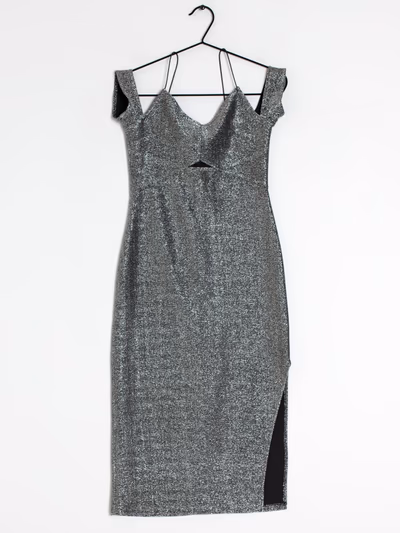 Sparkly Silver Metallic Midi Dress by Topshop — pre-loved on Thrifted.mt