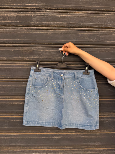 Embellished light blue denim skirt by George — pre-loved on Thrifted.mt