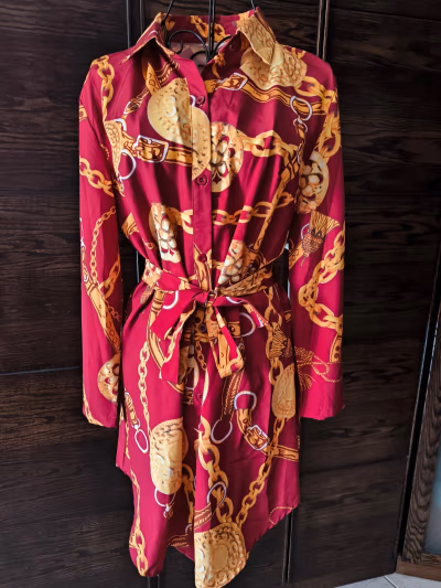 Red Gold Chain Print Dress — pre-loved on Thrifted.mt