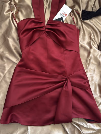 Burgundy Satin Mini Dress by Zara — pre-loved on Thrifted.mt