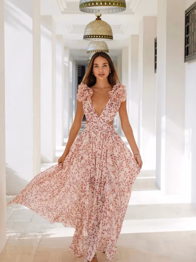 ALB Cassini Floral ruffle maxi dress size 8 by Anne Louise Boutique — pre-loved on Thrifted.mt