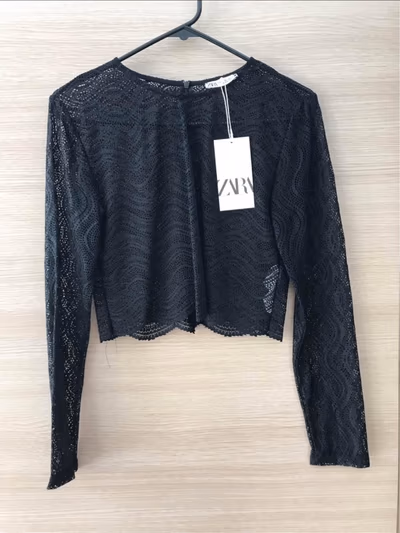 Zara Black Lace Long-Sleeve Top by Zara — pre-loved on Thrifted.mt
