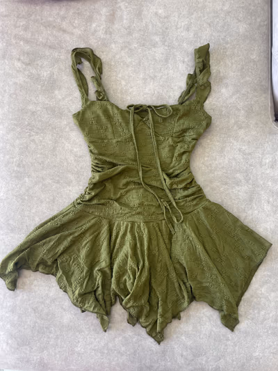 Green textured ruffle mini dress - never used — pre-loved on Thrifted.mt