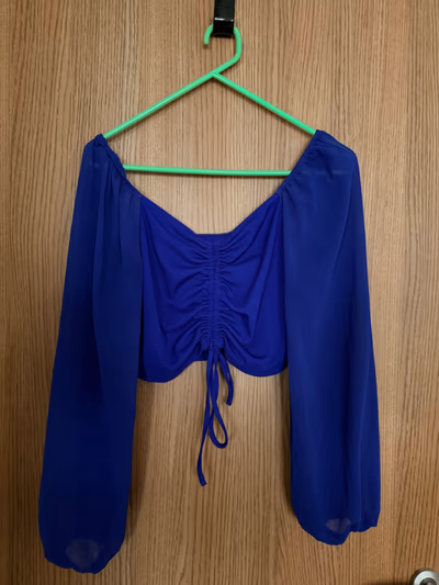 Royal blue ruched tie-front top — pre-loved on Thrifted.mt