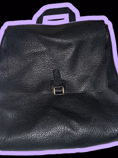 Black Pebbled Faux Leather Flap Backpack (Minimalist Style) — pre-loved on Thrifted.mt