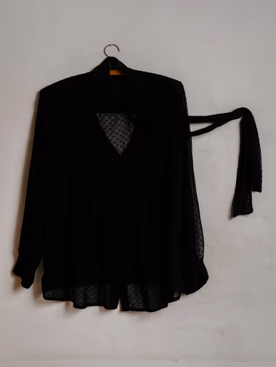 Black sheer swiss dot blouse — pre-loved on Thrifted.mt