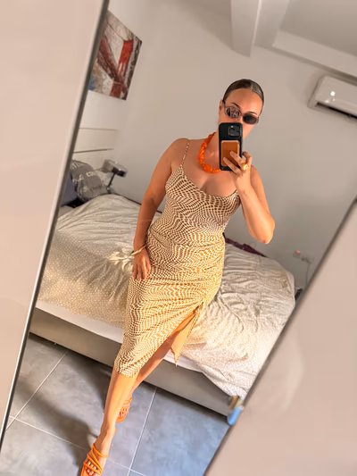 Bershka ruched patterned midi dress by Bershka — pre-loved on Thrifted.mt