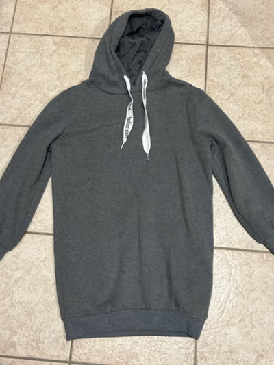 Grey Longline Hooded Sweatshirt Dress by Blu deise — pre-loved on Thrifted.mt