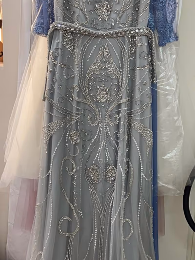 Embellished silver evening floor dress — pre-loved on Thrifted.mt